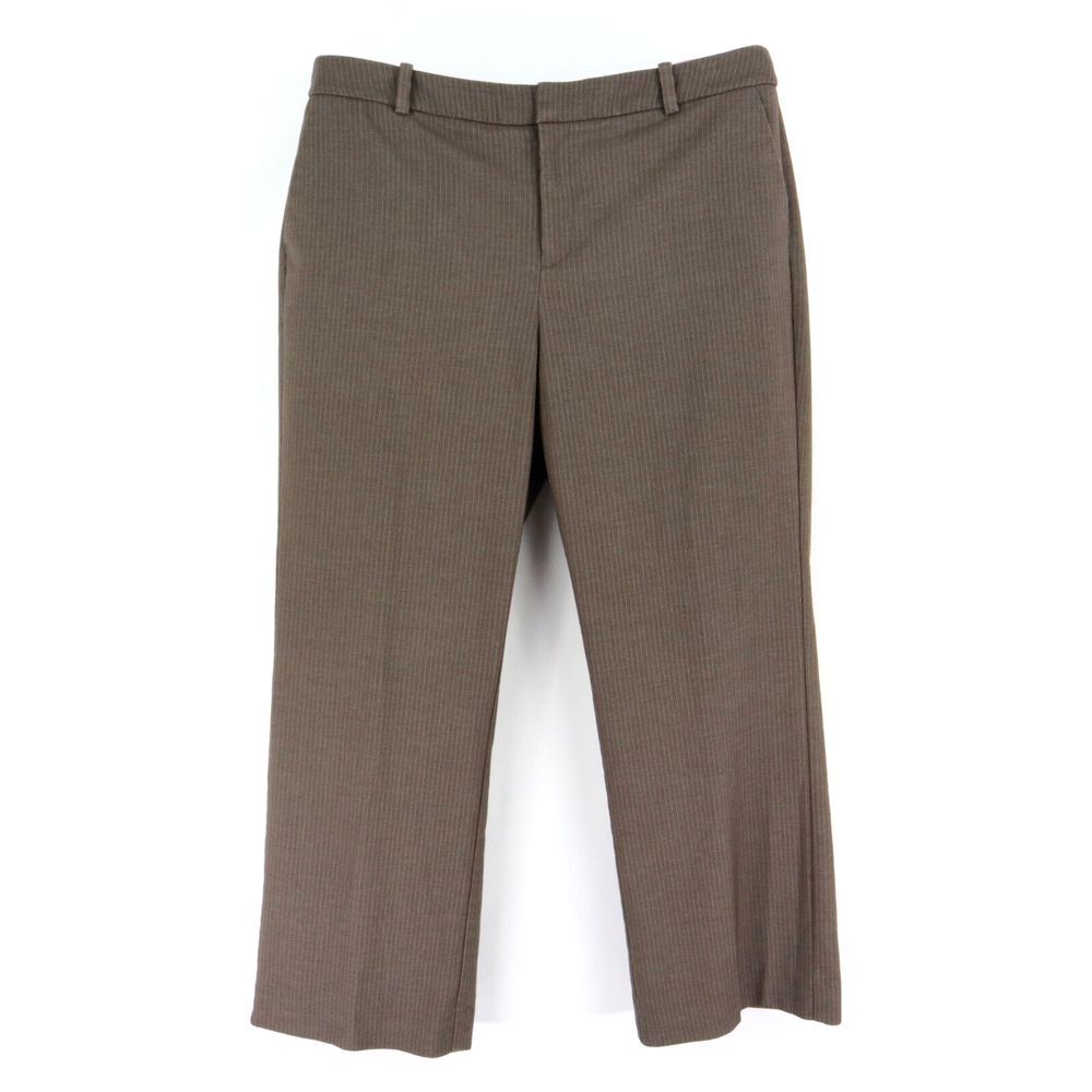 Merona Dress Pants Stretch Womens 16 Brown Striped Pockets Wide‎ Leg Flat Front